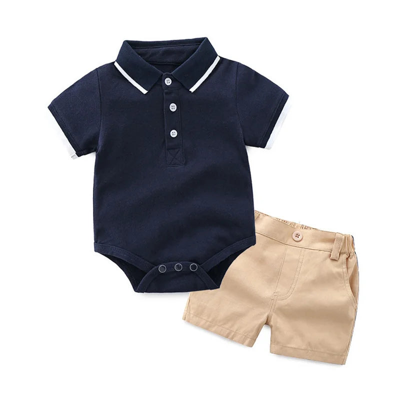 Summer Fashion Newborn Boys Formal Clothing Set Cotton Romper Top+ Shorts Baby Gentleman Suit Kids Boys Clothes Sets