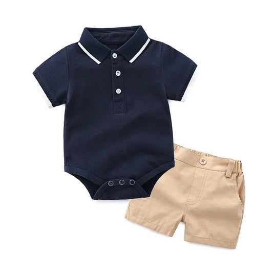 Summer Fashion Newborn Boys Formal Clothing Set Cotton Romper Top+ Shorts Baby Gentleman Suit Kids Boys Clothes Sets