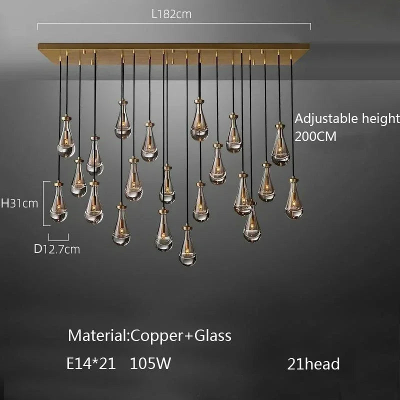Modern E14 Crystal Vintage Water Droplet Pendant Chandelier