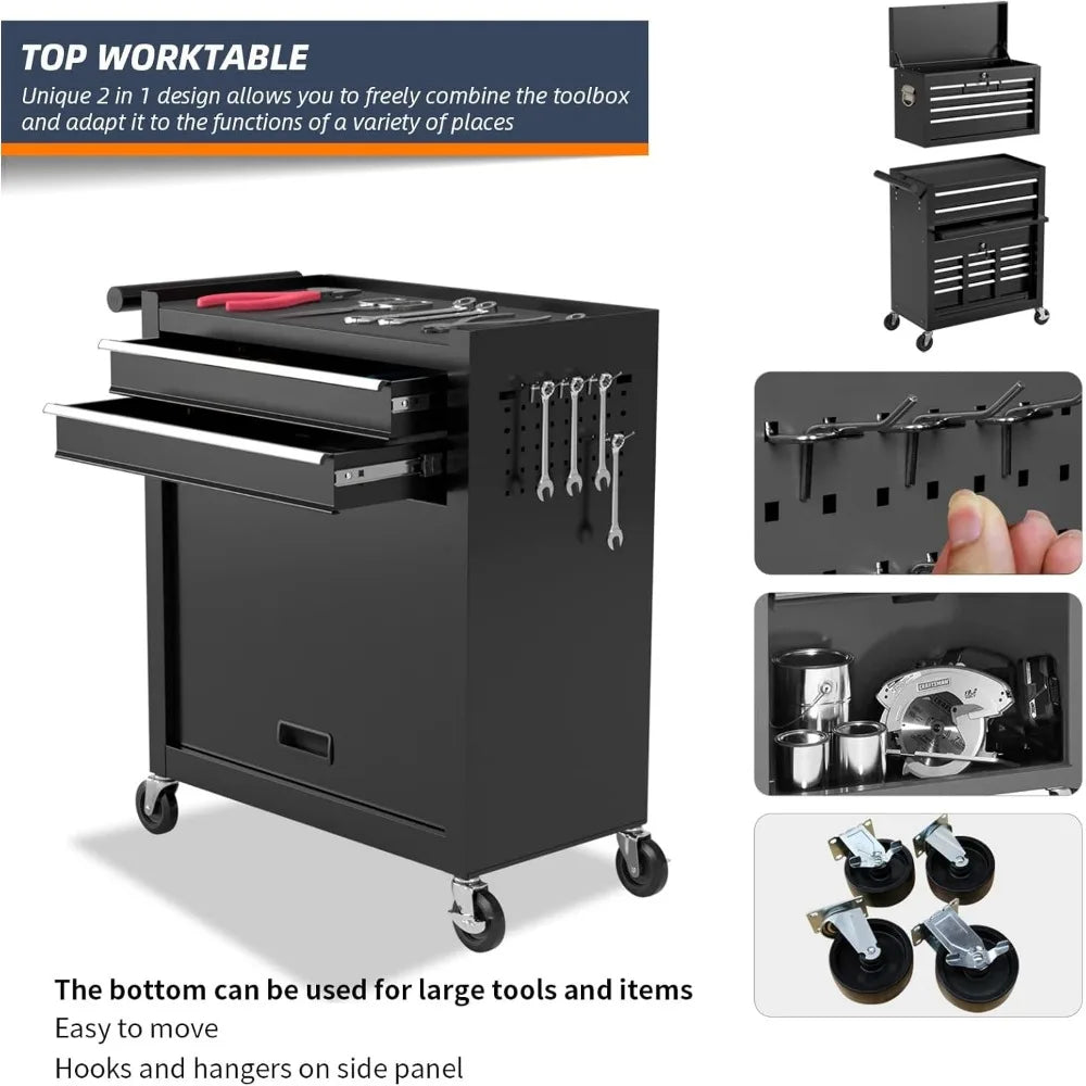 8-Drawer High Capacity Rolling Tool Box With Heavy Wheels
