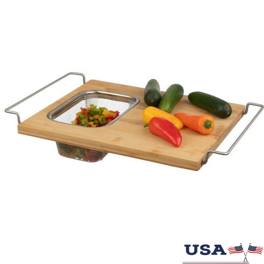 XMSJ 2 In 1 Bamboo Cutting Board With Removable Strainer
