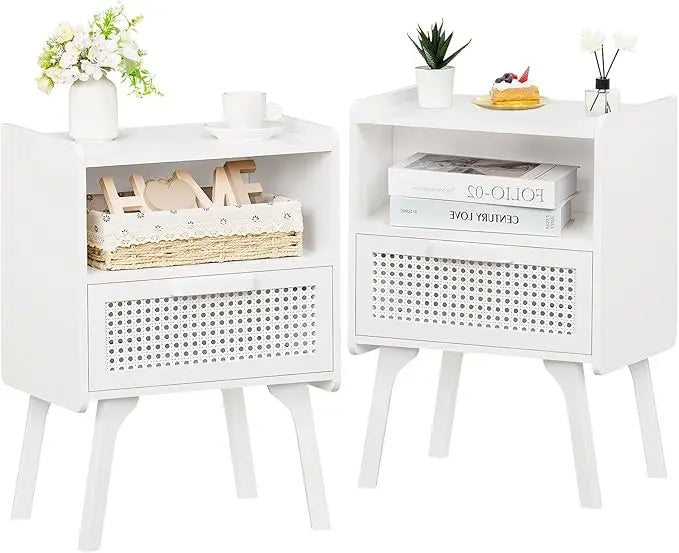 Complete Home and Apparel Rattan Nightstands Set Boho Style