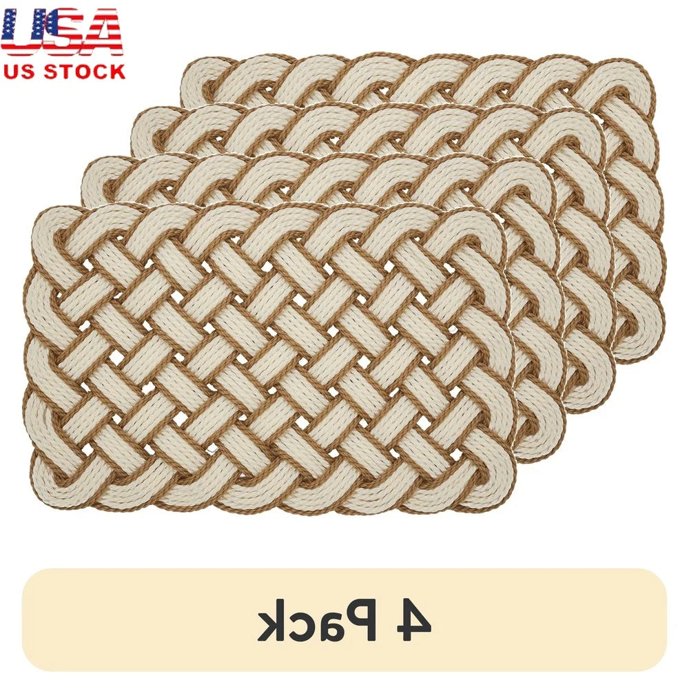 DUTRIEUX 4 Pack Woven Knotted PVC Outdoor Doormat Non Slip
