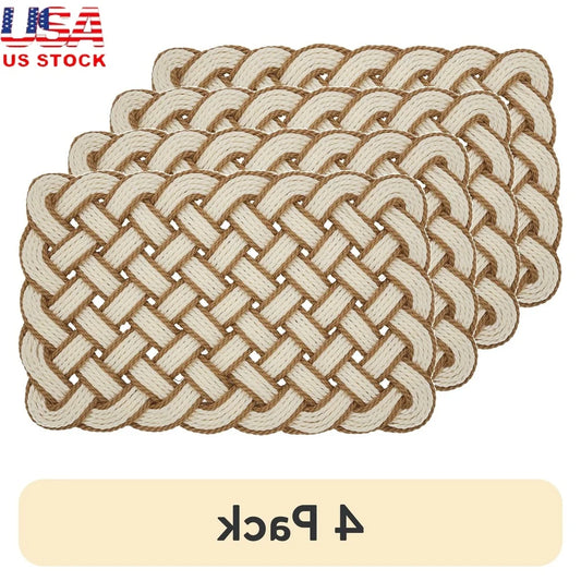 DUTRIEUX 4 Pack Woven Knotted PVC Outdoor Doormat Non Slip