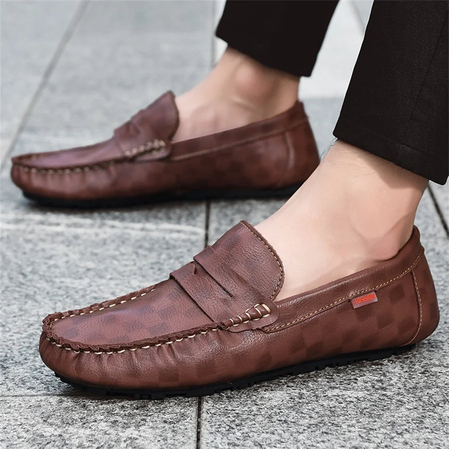 Handmade Leather Men Slip On Loafers Casual Walking Shoes