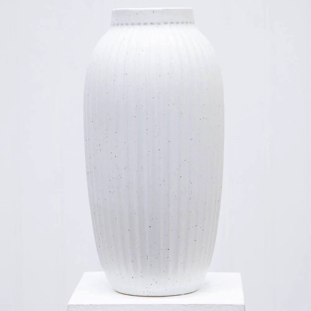 XMSJ Indoor Ribbed Ceramic Vase Speckled Accent Decor
