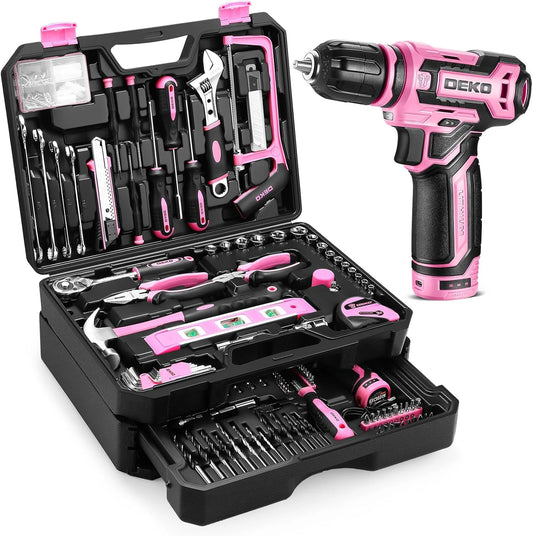 DEKODIY Home Mechanic Toolbox With 12V Cordless Drill Set