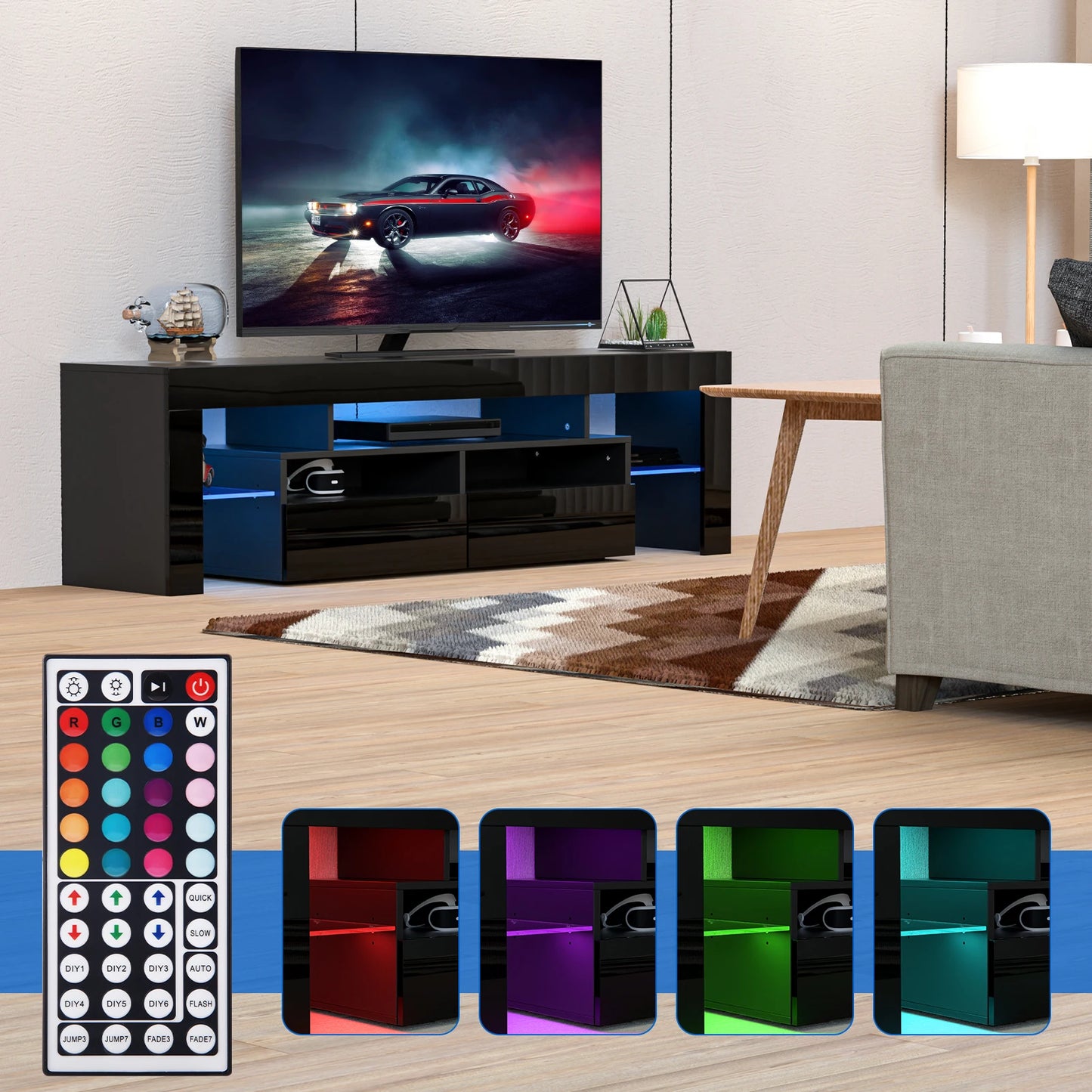 QiaoShiRen LED TV Stand Gloss Cabinet With Drawers