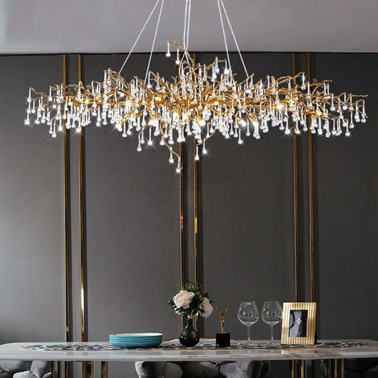 Raindrop Crystal Chandelier With Gold Tree Branch Design