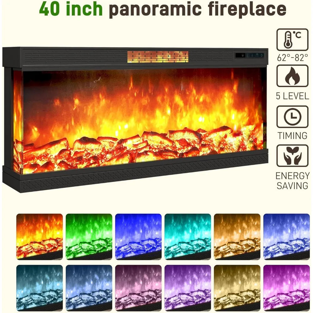 Farmhouse TV Stand With Glass Fireplace And LED Light