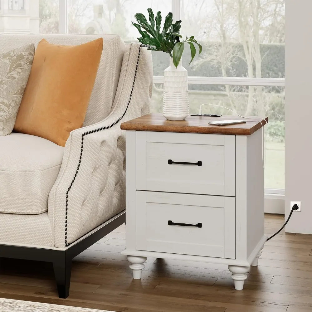 DAFIFY Nightstand With Charging Station Bedside Table