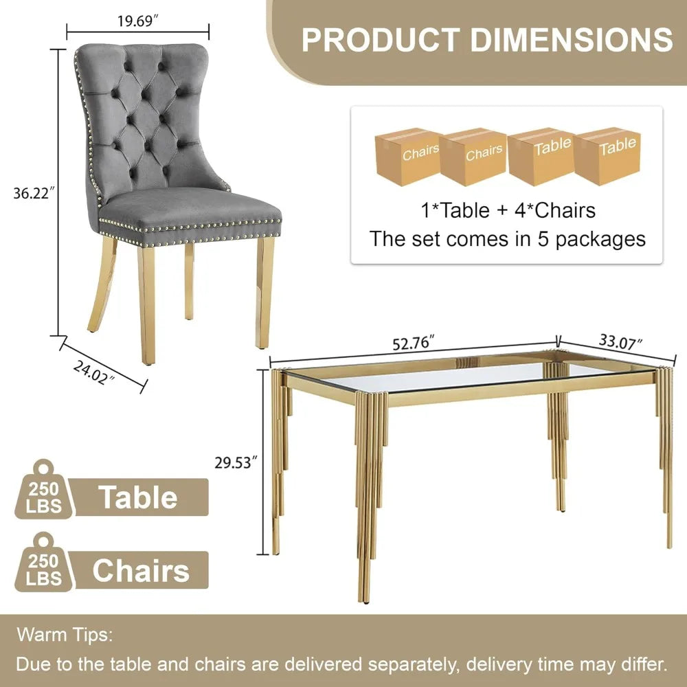 AMHDDT Glass Dining Table Set With Upholstered Chairs