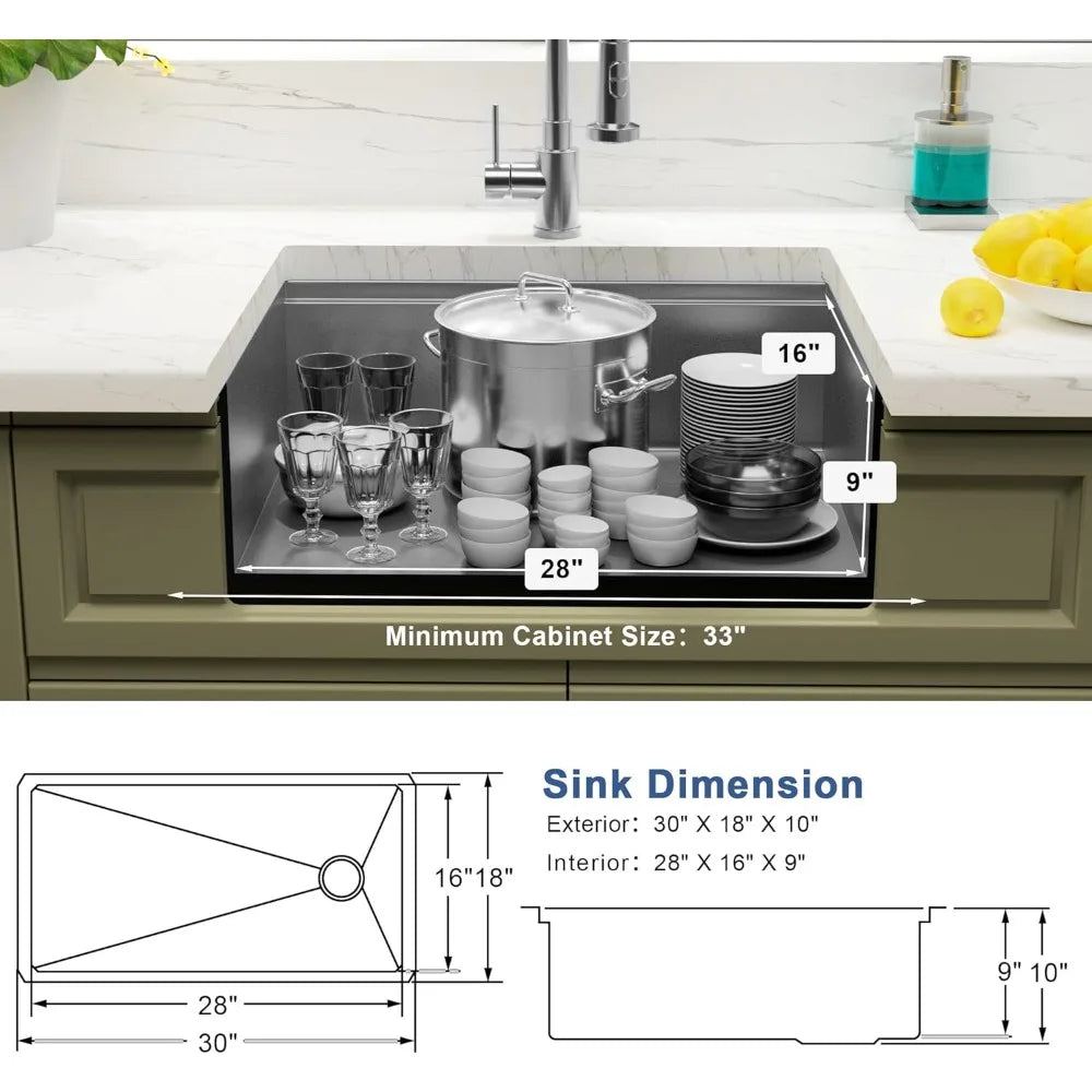 Undermount Stainless Steel Workstation Sink Single Bowl