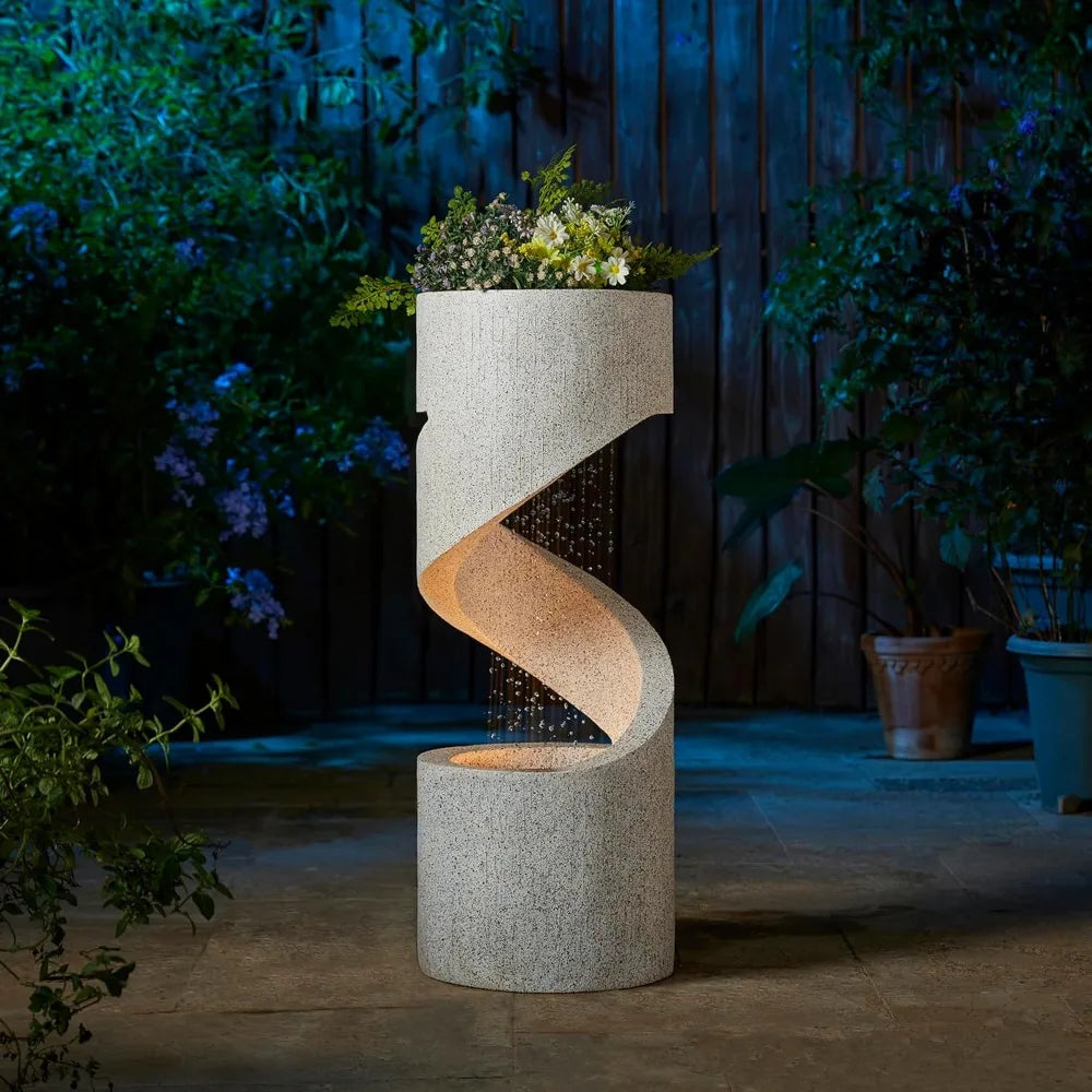 Glitzhome Tiered Outdoor Water Fountain With LED Lights