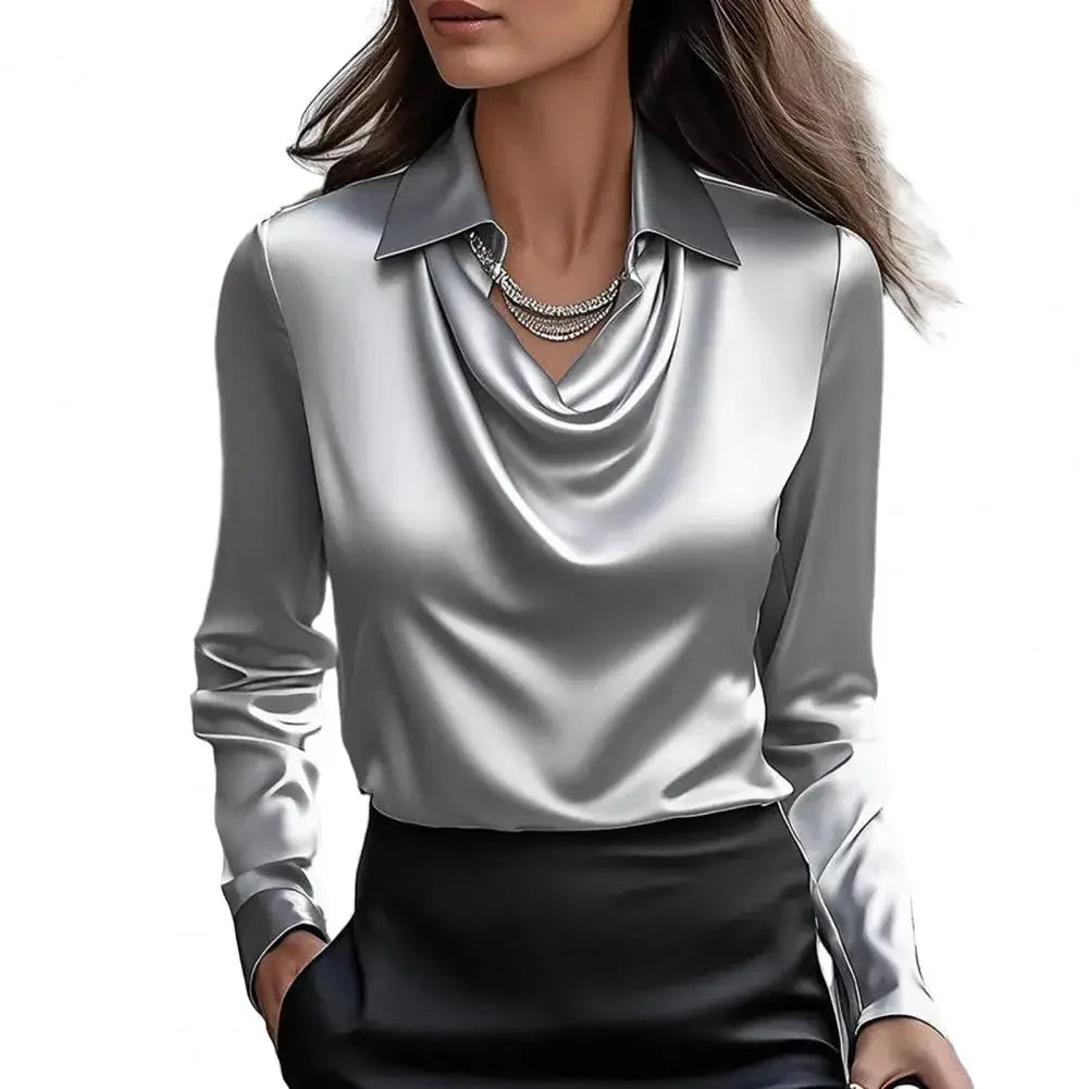Sanwood Satin Women Blouse Silk Long Sleeve Elegant Shirt