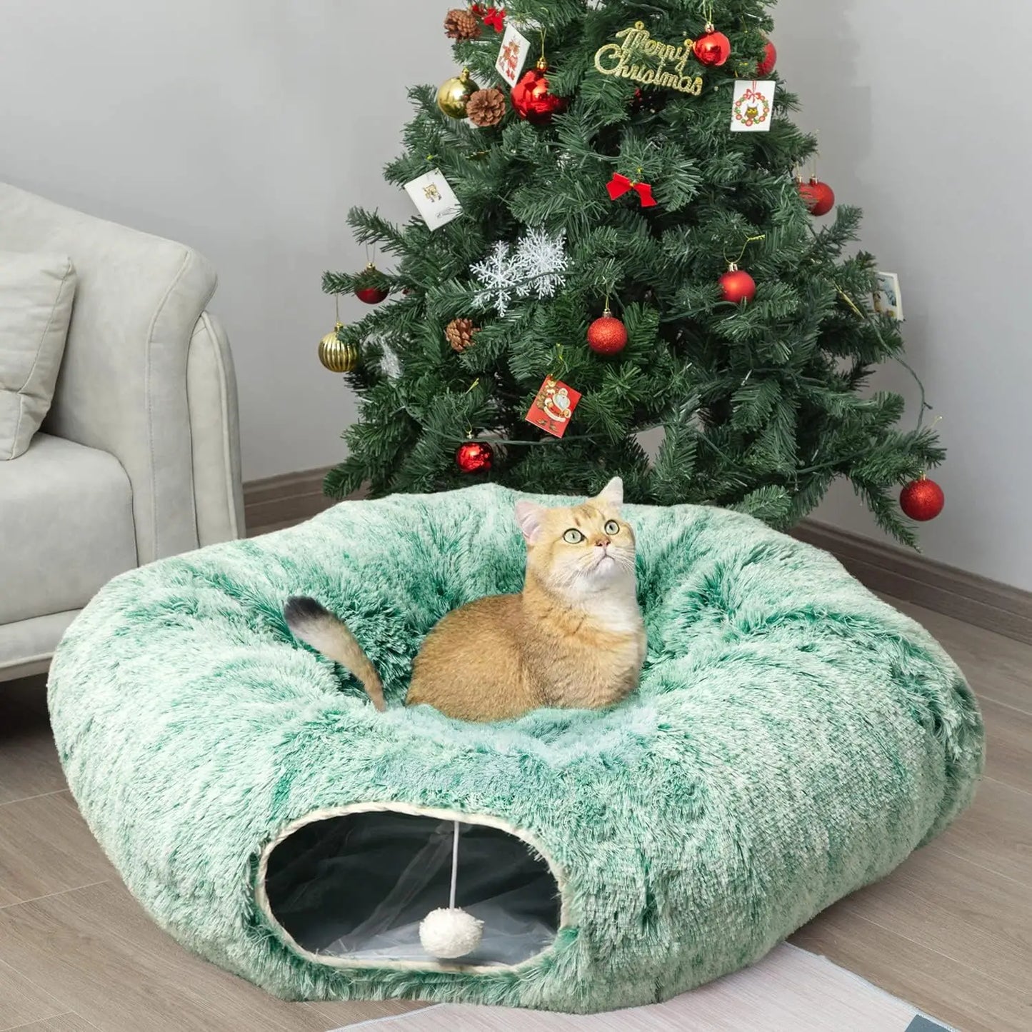 Hign Concerned Plush Cat Tunnel Bed With Central Mat