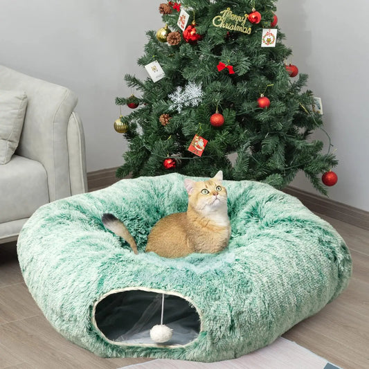 Hign Concerned Plush Cat Tunnel Bed With Central Mat
