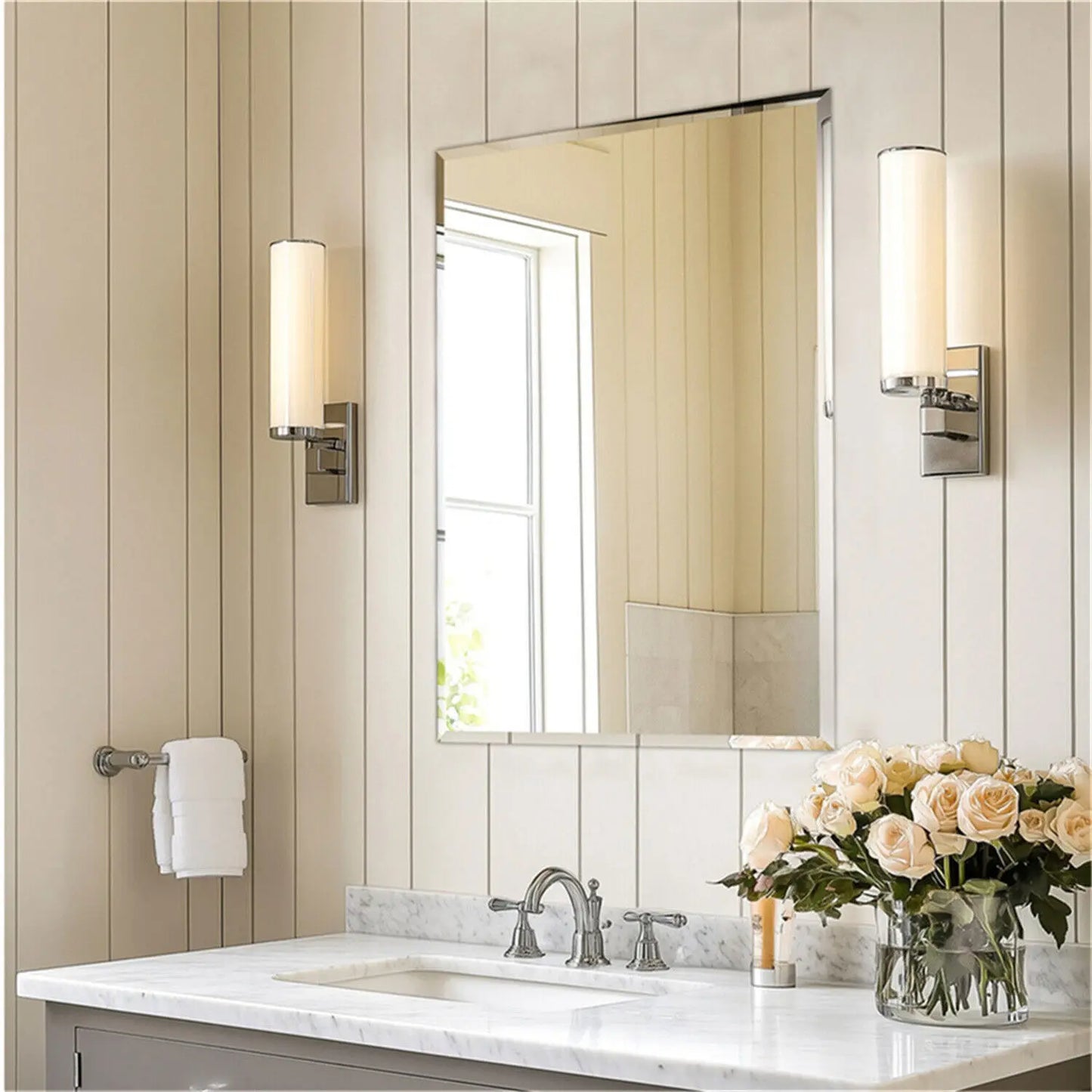 BORWARTE Rectangular Wall Mirror Beveled Silver Edge