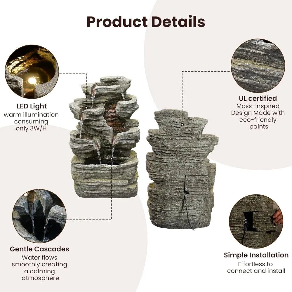 Bumilgar 6 Tier Solar Water Fountain Outdoor Cascade