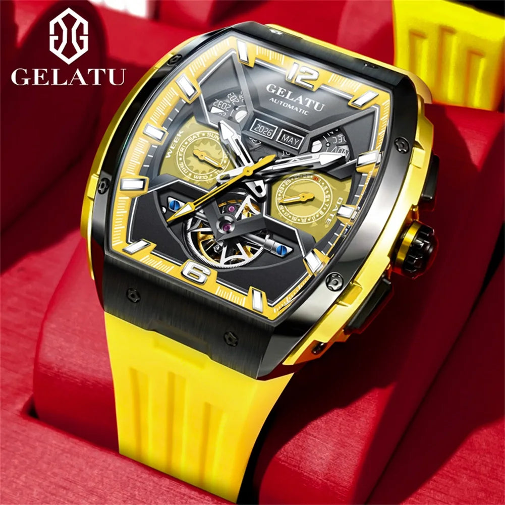 GELATU 6013 Watch For Men Waterproof Dual Calendar Silicone