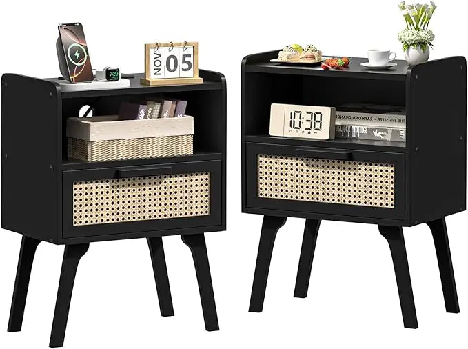 Complete Home and Apparel Rattan Nightstands Set Boho Style