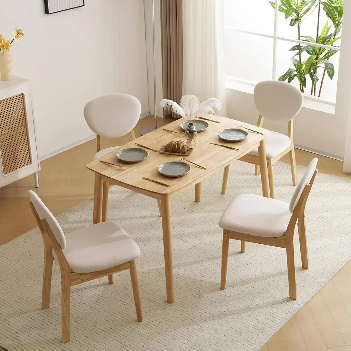 XMSJH Modern 5-Piece Wood Dining Table Set For Kitchen