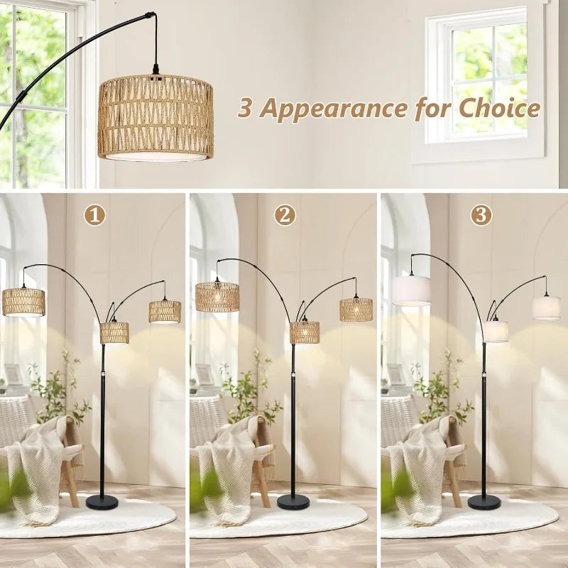Hign Concerned Arc Floor Lamp Dimmable Rattan Shades