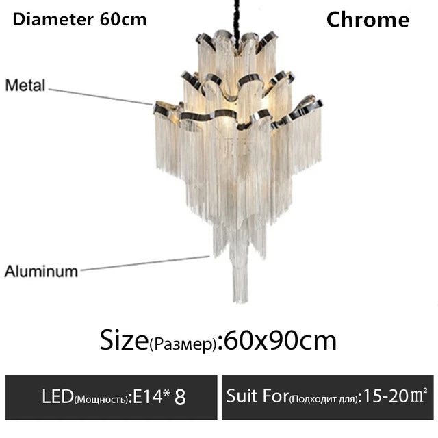 Italy Designer Tassel Chandelier Aluminum Chain Lighting