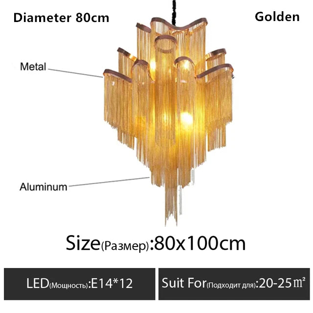 Italy Designer Tassel Chandelier Aluminum Chain Lighting