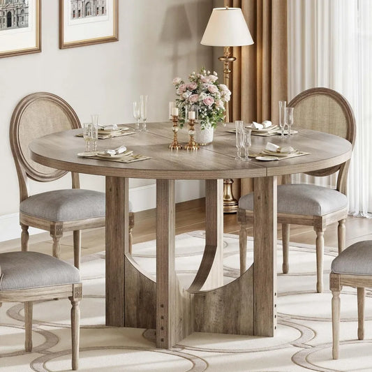 Round Dining Table For 4-6 People Rustic Pedestal Base