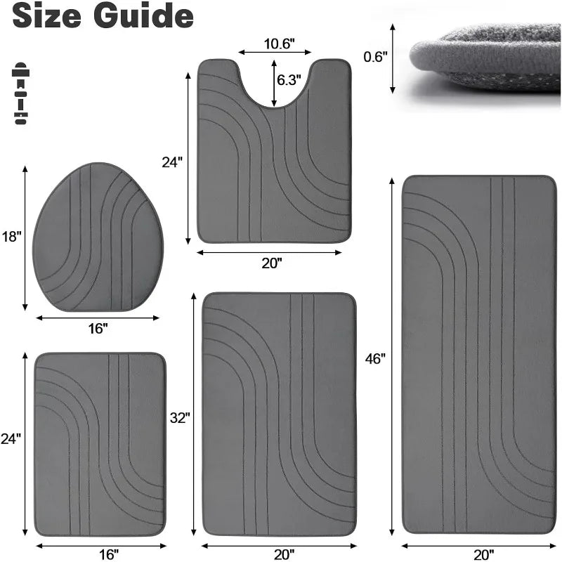 Hign-concerned Bathroom Rug Set 5 Pieces Memory Foam Mats