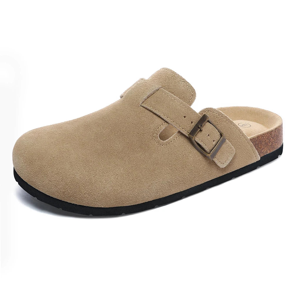 Women's Suede Clogs Adjustable Buckle Slip Casual Footbed