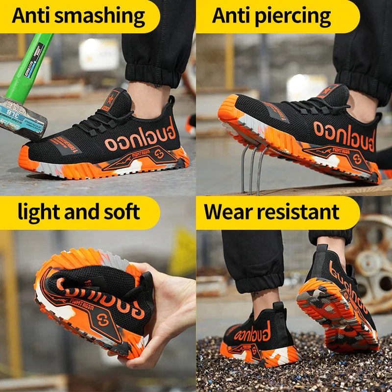 Men Safety Shoes Anti Smash Puncture Soft Sole Fabric Upper