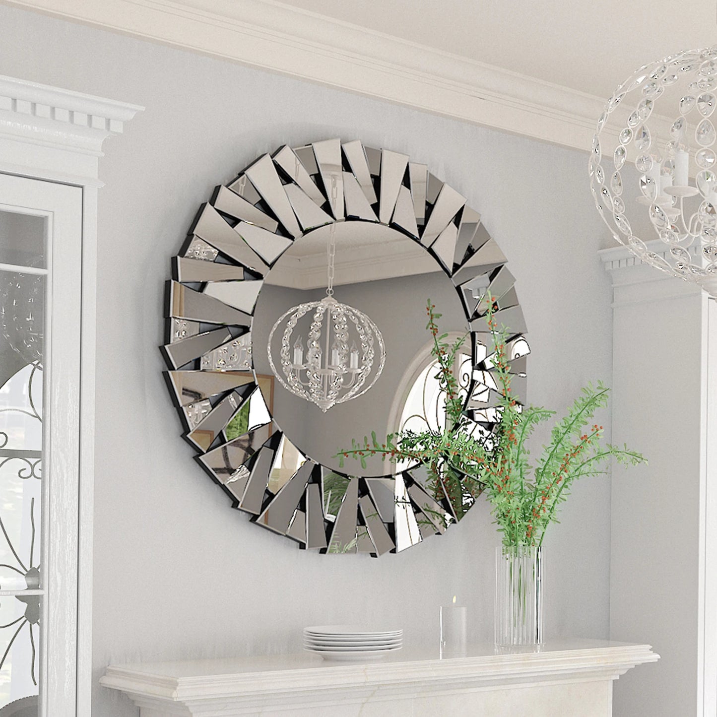 Wisfor Sunburst Round Mirror Wall Decor Beveled Glass