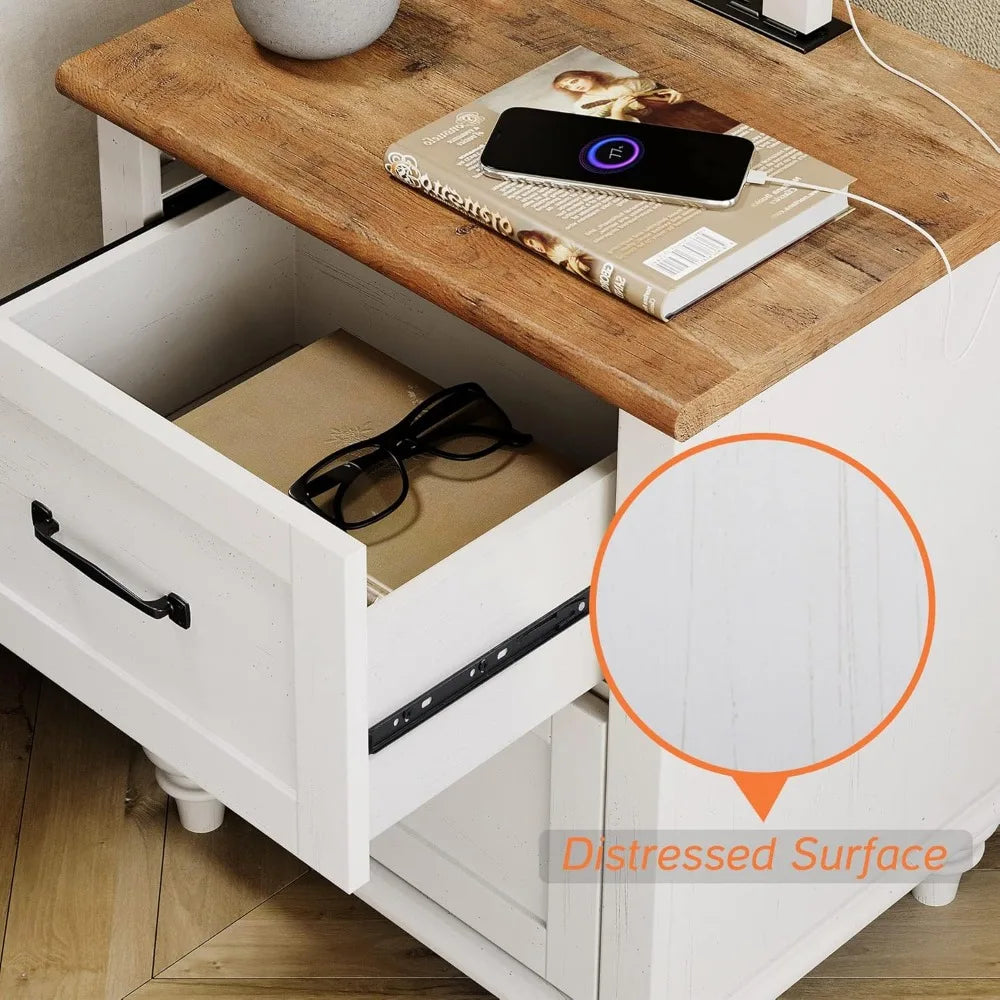 DAFIFY Nightstand With Charging Station Bedside Table