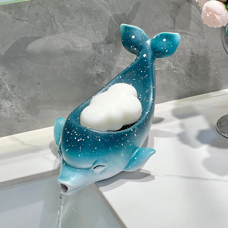 Dolphin Ceramic Drain Soap Box For Bathroom Sink Organizer