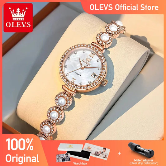 OLEVS 5635 Women Watch Elegant Quartz Waterproof Pearl Date
