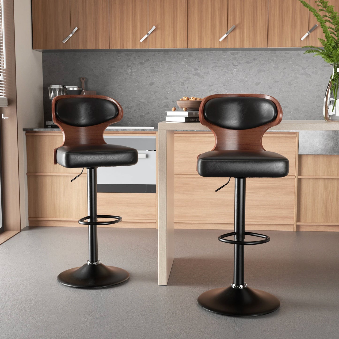 Nalupatio Bar Stool Set 2Pcs Backrest Swivel PU Leather
