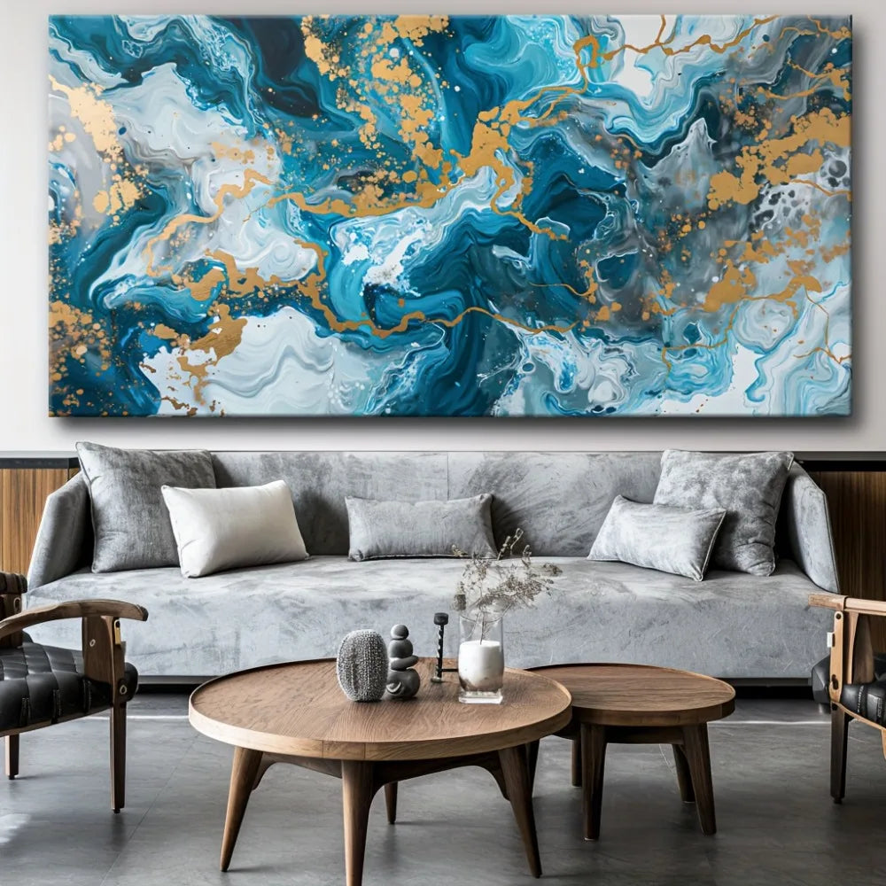 Blue Abstract Canvas Wall Art Print for Living Room