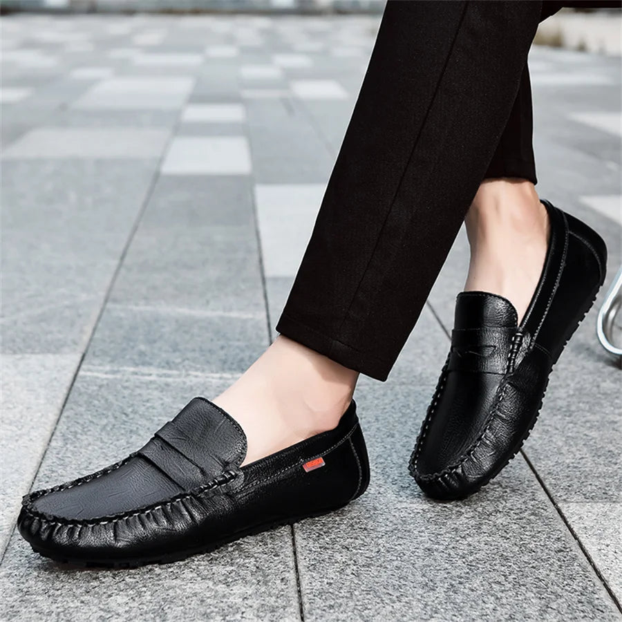 Handmade Leather Men Slip On Loafers Casual Walking Shoes