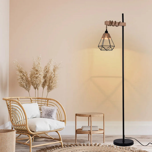 Bymaocar Retro Smart Floor Lamp Tall Rattan Lampshade