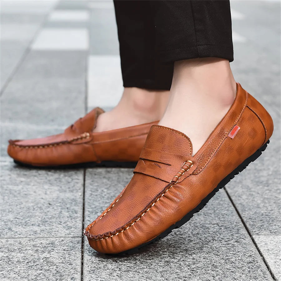 Handmade Leather Men Slip On Loafers Casual Walking Shoes