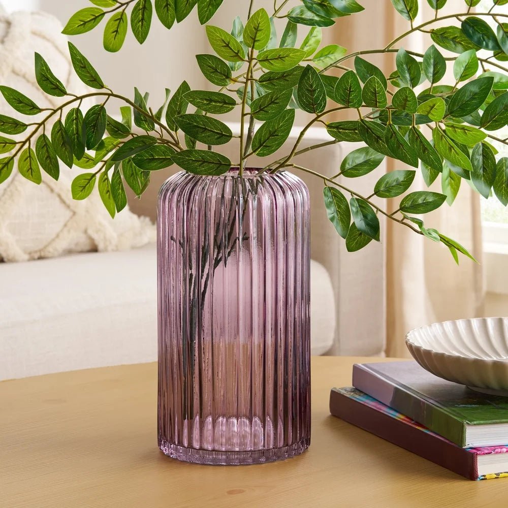 XMSJH Modern Ribbed Cylinder Glass Vase Table Decor