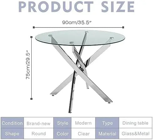 XMSJH Round Tempered Glass Dining Table Set For Four