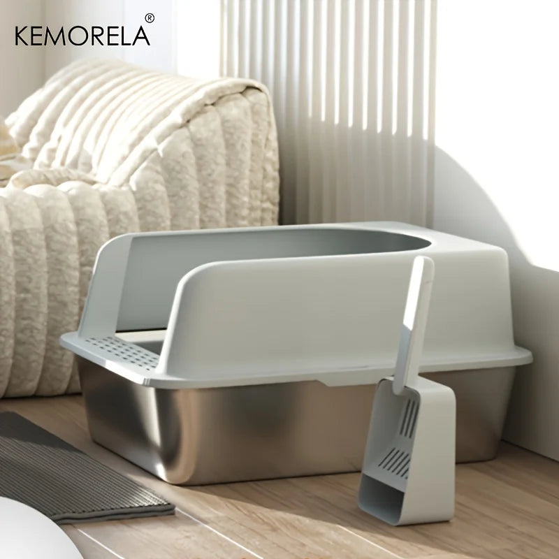 Stainless Steel Closed Cat Litter Box With Mat And Spade
