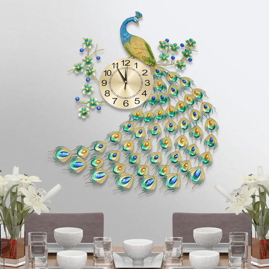 Complete Home And Apparel Luxury Peacock Wall Clock Metal