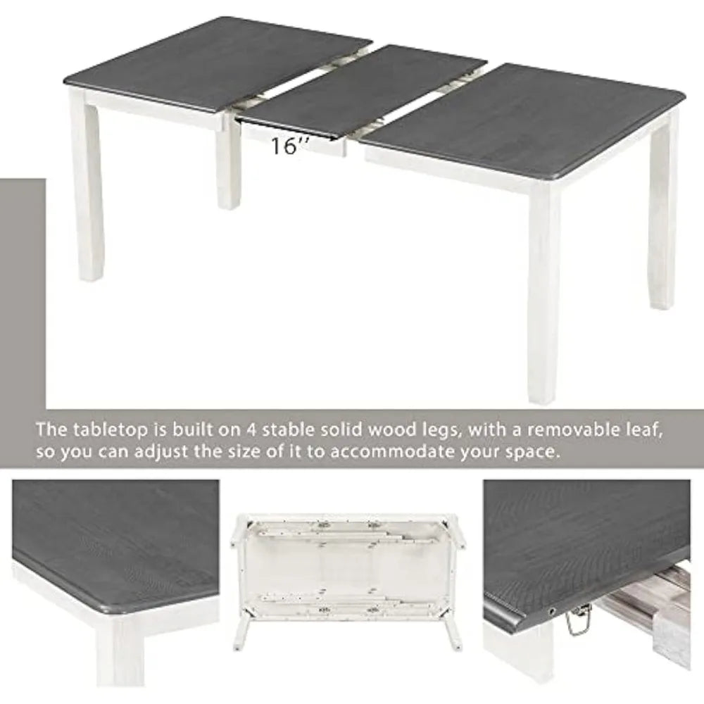 Modern Farmhouse 7 Piece Wood Dining Set Upholstered Chairs