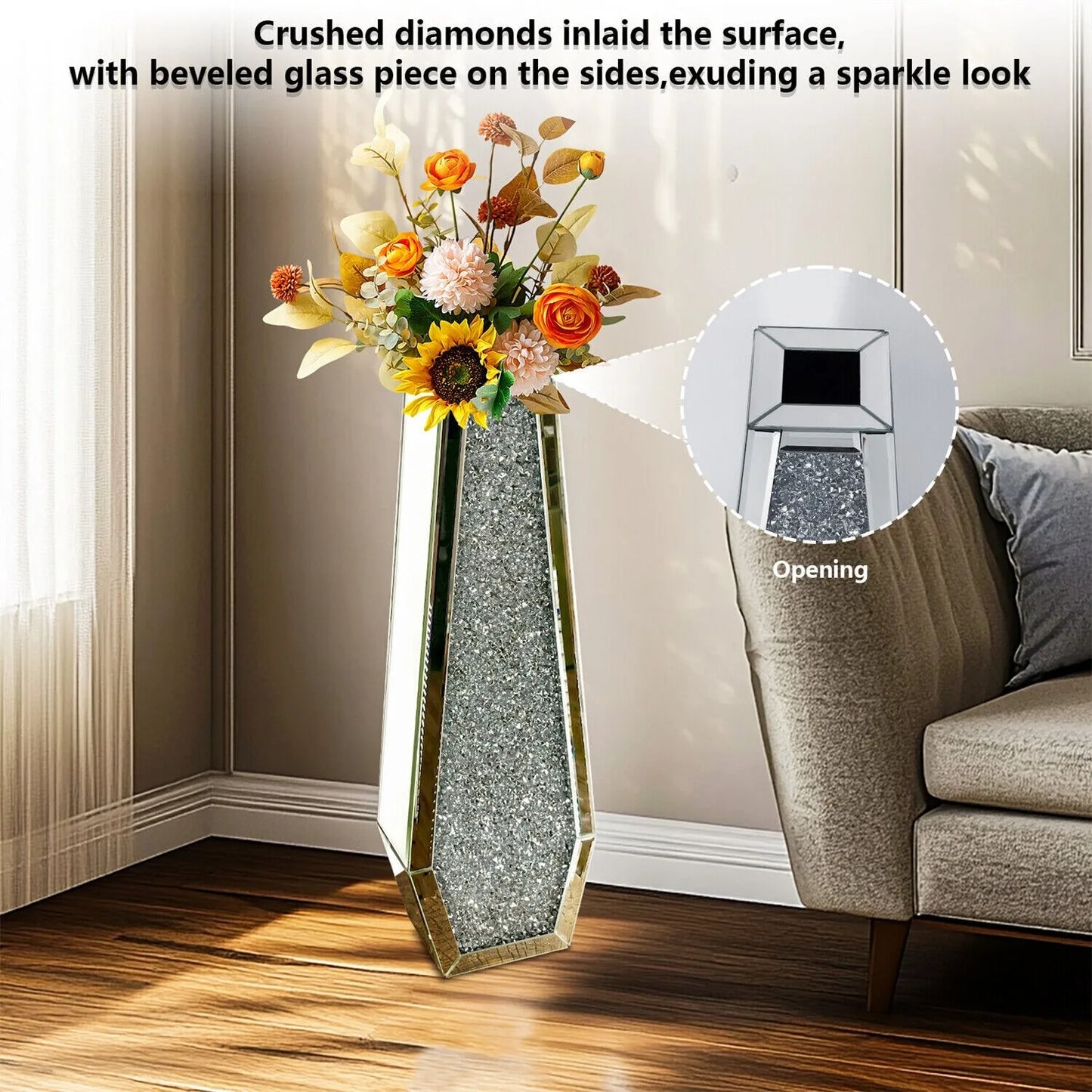 Complete Home And Apparel Luxury Floor Vase Crushed Diamond