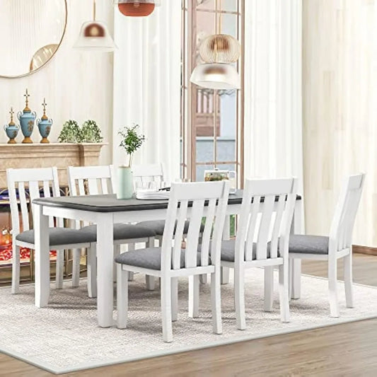 Modern Farmhouse 7 Piece Wood Dining Set Upholstered Chairs