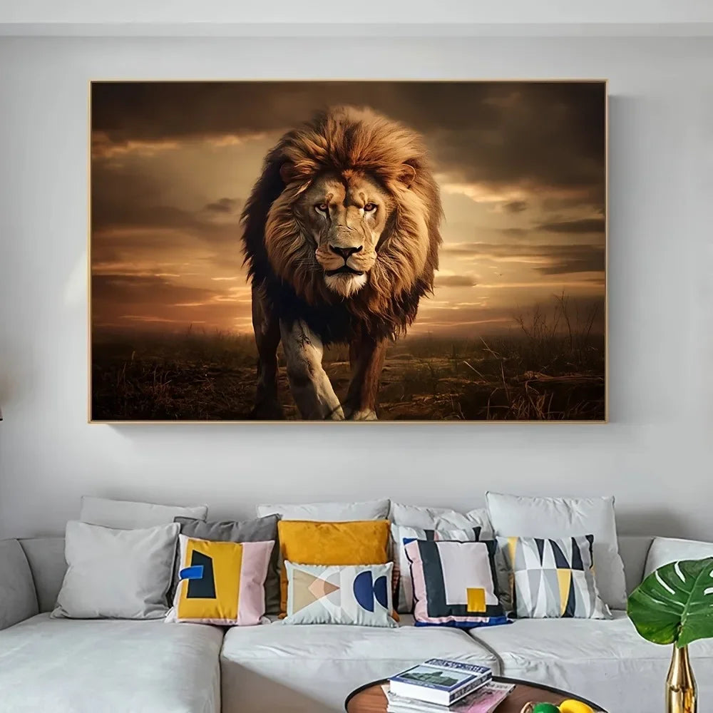 Hign-concerned Lion Frameless Canvas Mural Animal Print